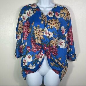 Umgee Bohemian V-neck twisted front floral blouse